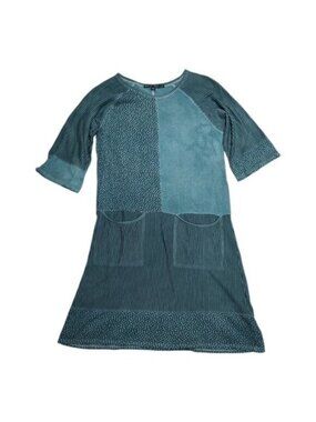 Gudrun Sjoden Stonewashed Teal Floral Stripe Patchwork Pocket Dress XS
